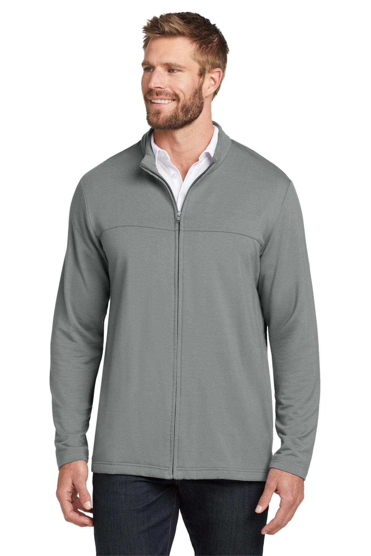 TravisMathew Newport Full-Zip Fleece. TM1MU420 in Quiet Shade Grey
