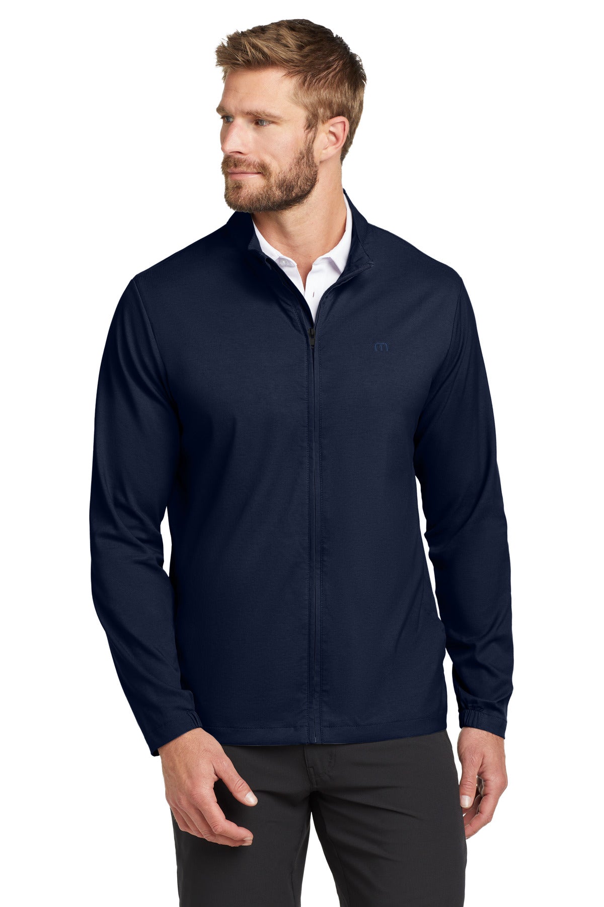TravisMathew Surfside Full-Zip Jacket. TM1MU422 in Vintage Indigo/ Black
