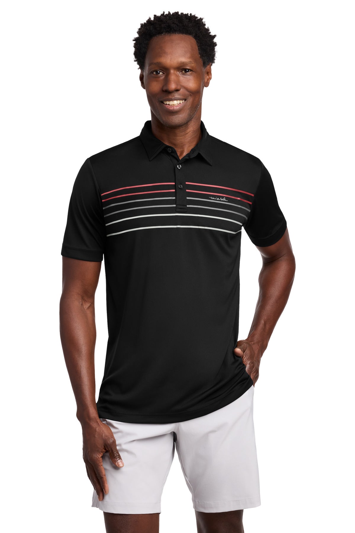 TravisMathew Coto Performance Chest Stripe Polo TM1MY400 in Black