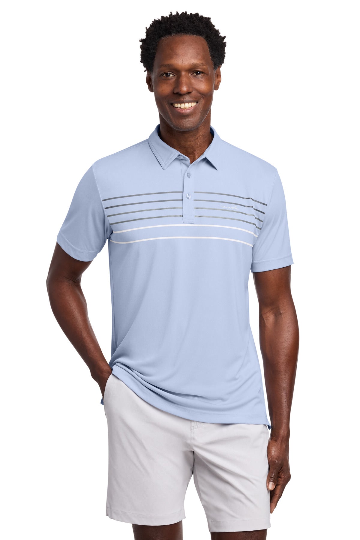 TravisMathew Coto Performance Chest Stripe Polo TM1MY400 in Kentucky Blue Heather