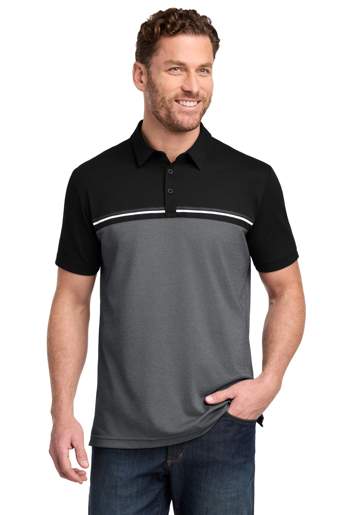 TravisMathew Sunset Blocked Polo TM1MY401 in Black/ Dark Grey Heather