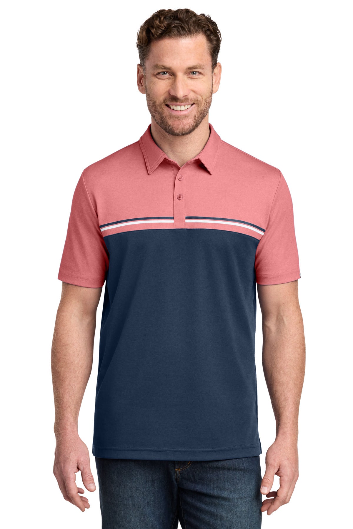 TravisMathew Sunset Blocked Polo TM1MY401 in Cardinal Heather/ Blue Nights