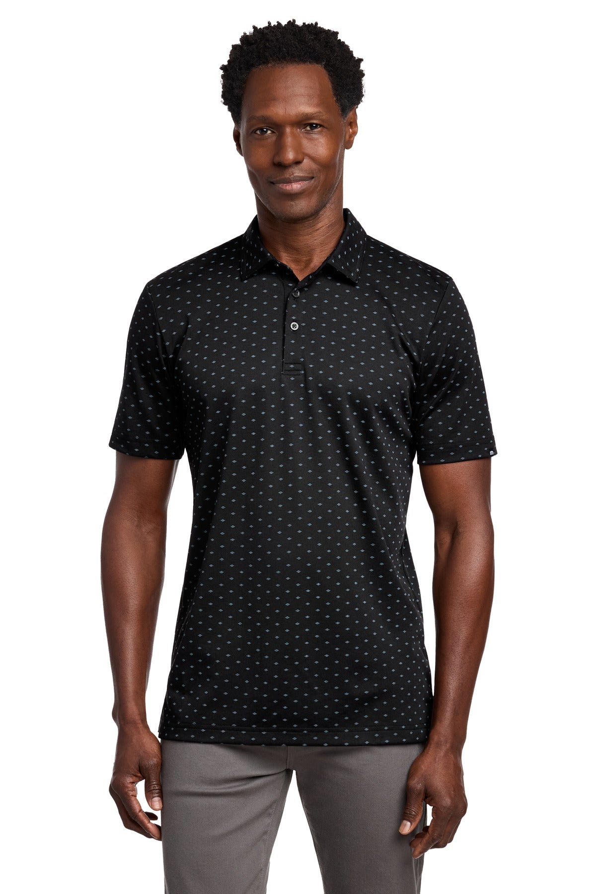 TravisMathew Oceanside Geo Polo TM1MY403 in Black/ Aegean Blue