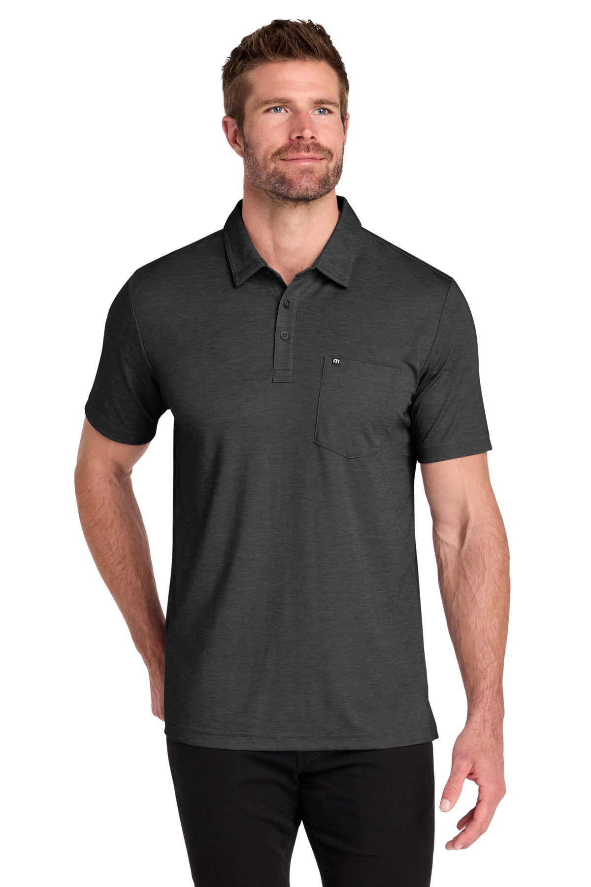 TravisMathew Oceanside Heather Pocket Polo TM1MY404 in Black Heather