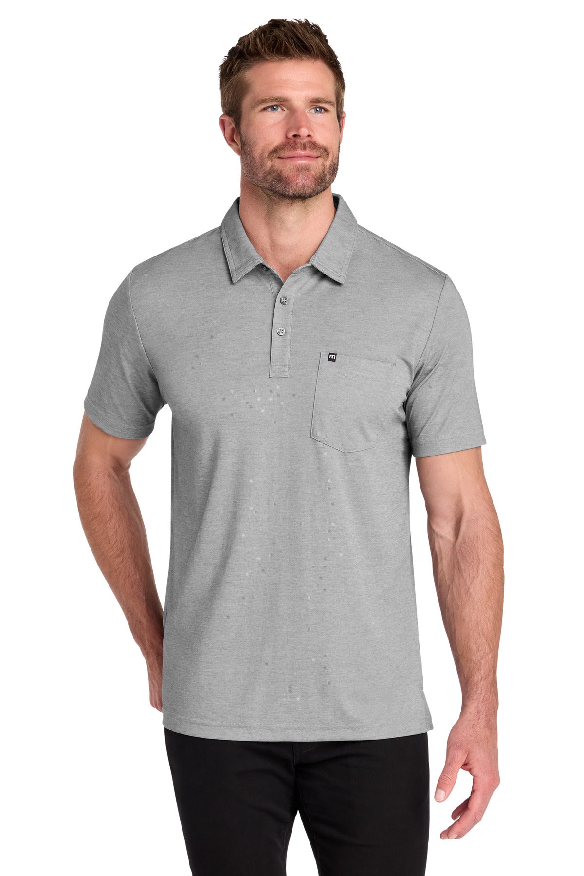 TravisMathew Oceanside Heather Pocket Polo TM1MY404 in Quiet Shade Grey Heather