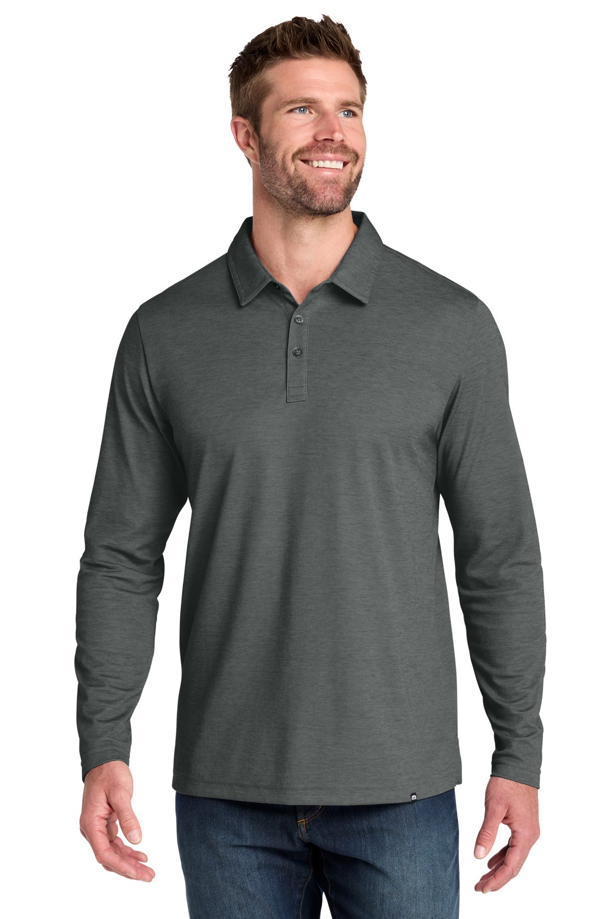 TravisMathew Oceanside Heather Long Sleeve Polo TM1MZ343 in Black Heather