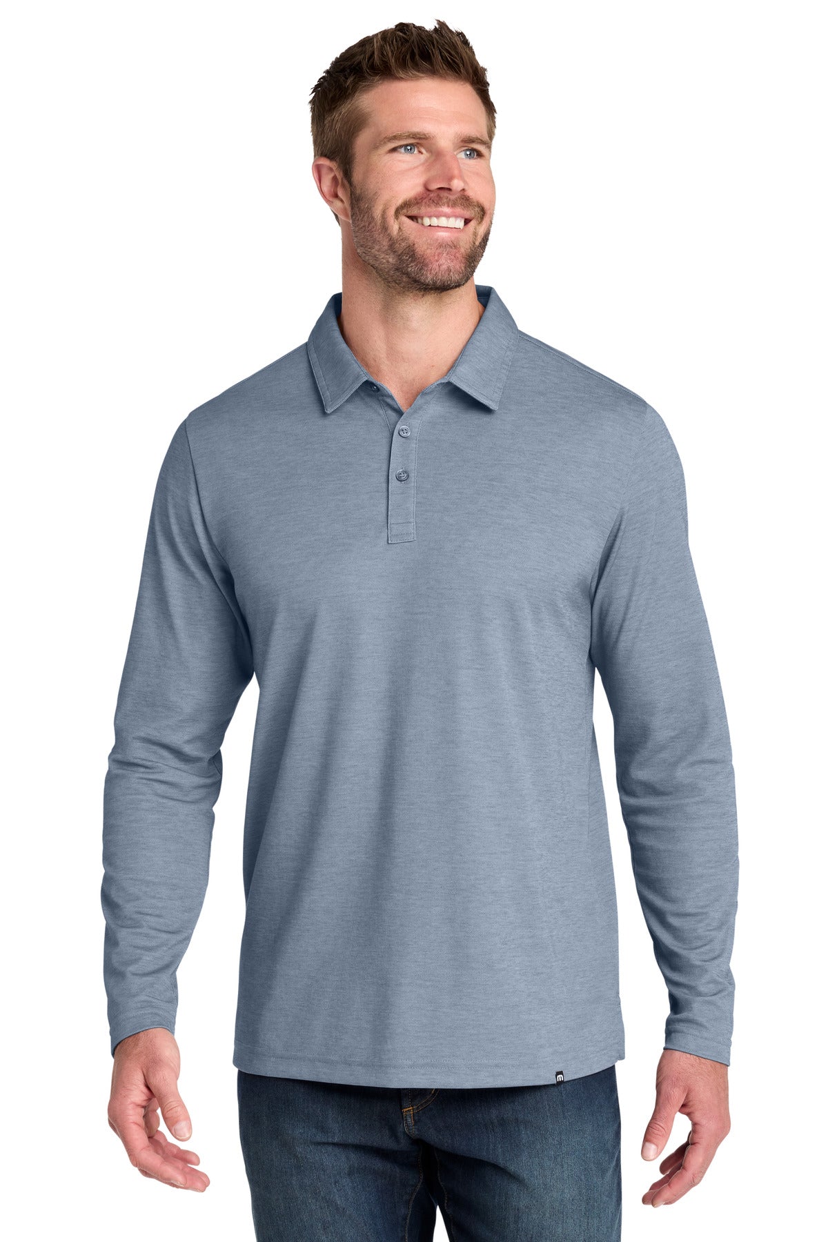 TravisMathew Oceanside Heather Long Sleeve Polo TM1MZ343 in Blue Nights Heather
