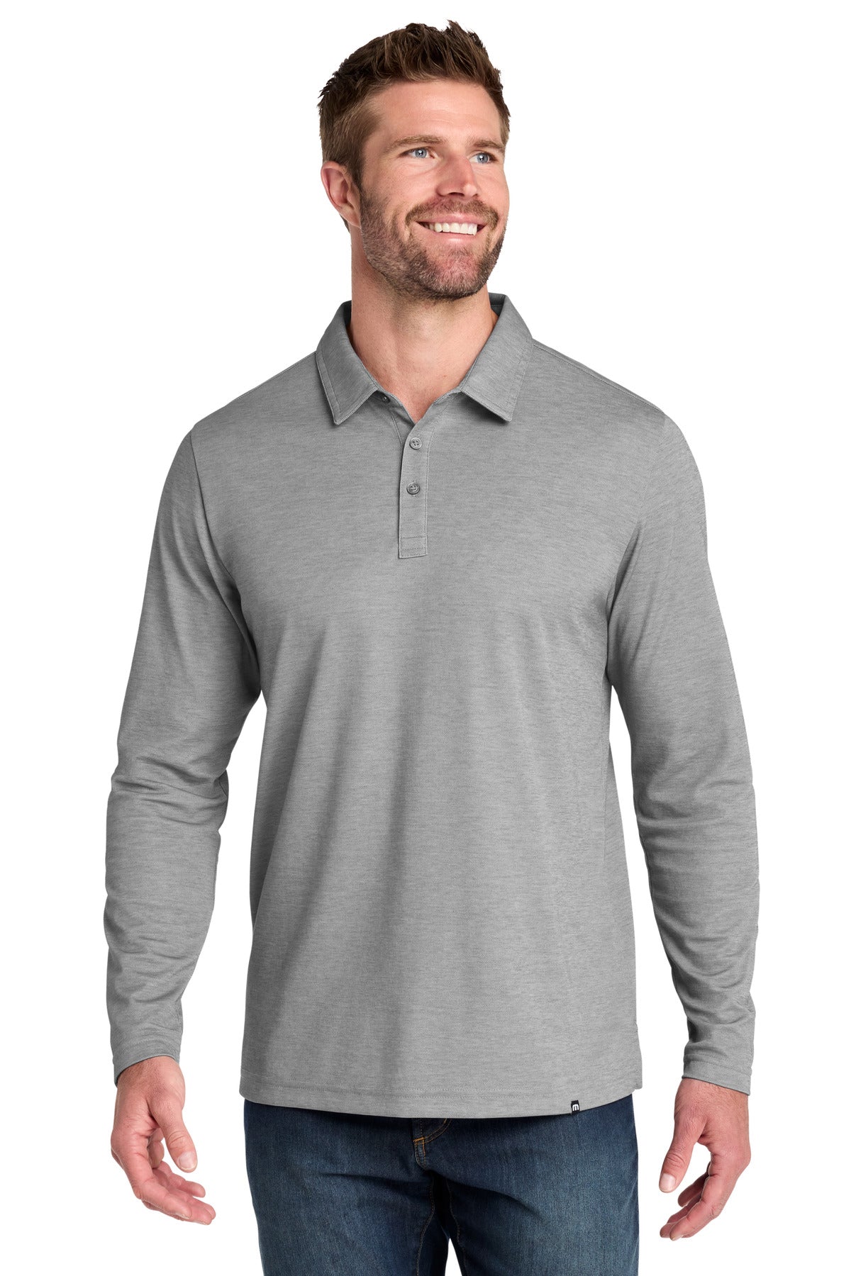 TravisMathew Oceanside Heather Long Sleeve Polo TM1MZ343 in Quiet Shade Grey Heather