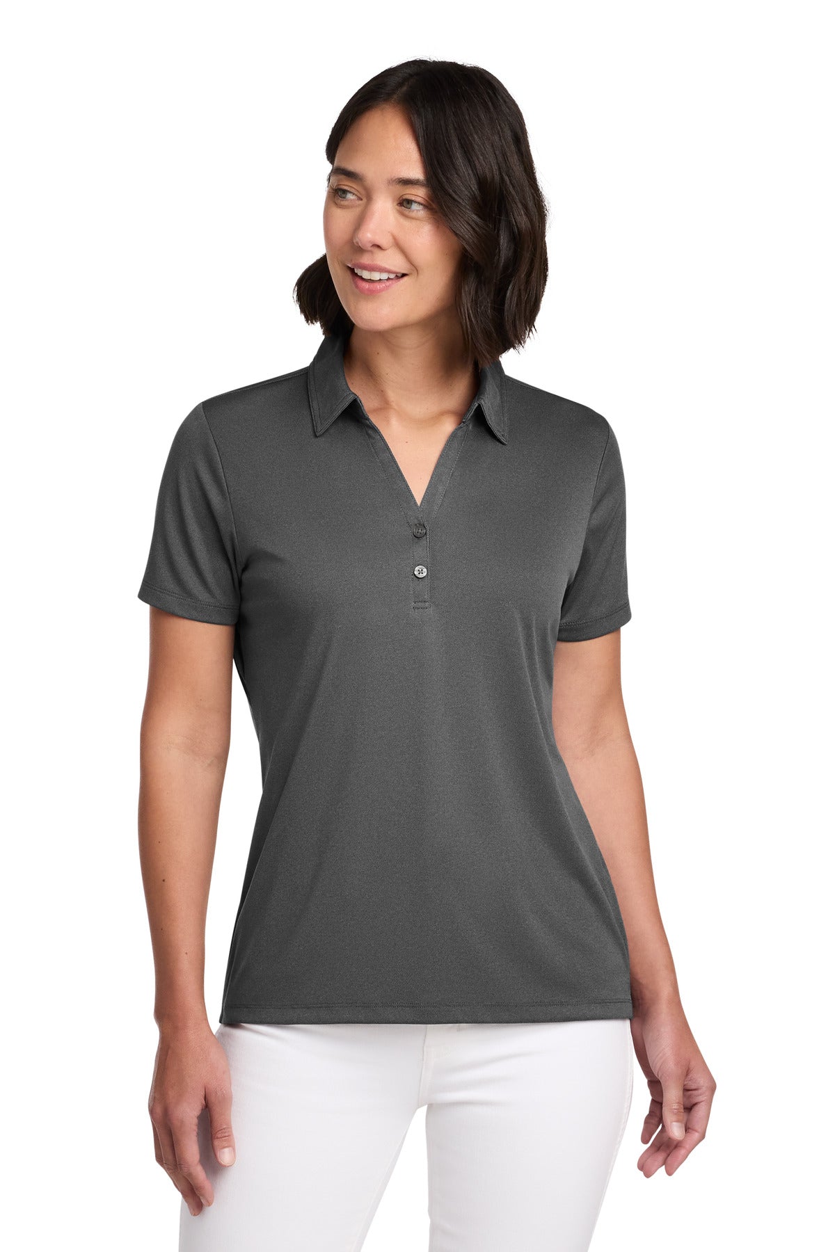 TravisMathew Women's Coto Performance Polo TM1WX002 in Quiet Shade Grey/ Black
