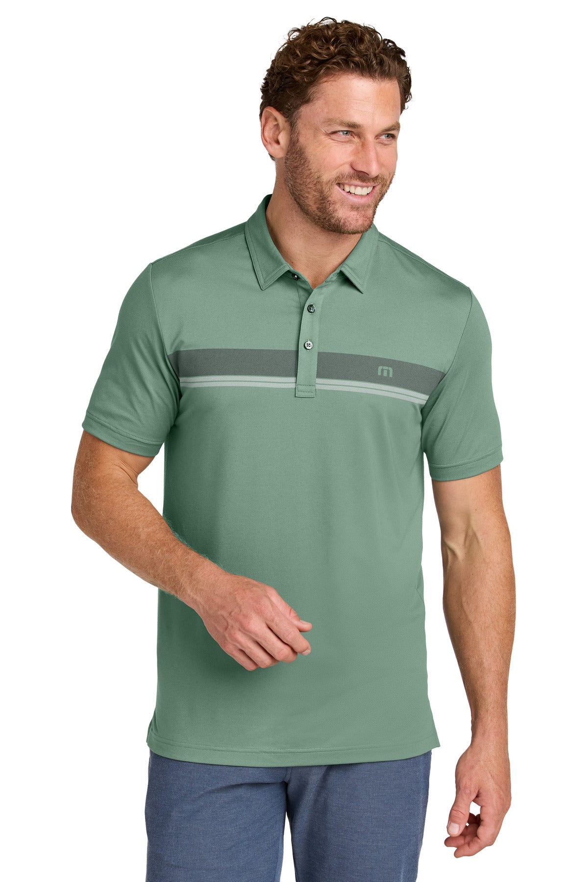 TravisMathew Glenview Stripe Polo TMA41462 in Laurel Green
