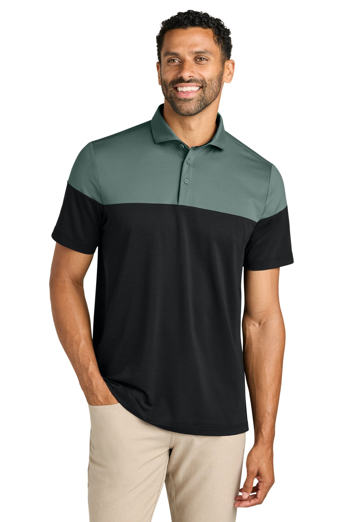 TravisMathew Onward Colorblock Polo TMA42774 in Balsam Green/ Black
