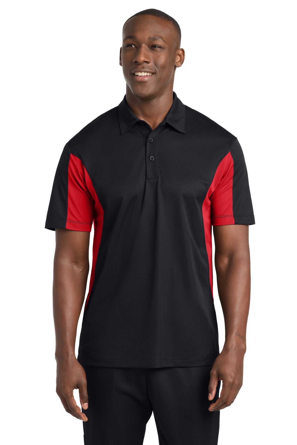 Sport-Tek Tall Side Blocked Micropique Sport-Wick Polo. TST655 in Black/ True Red