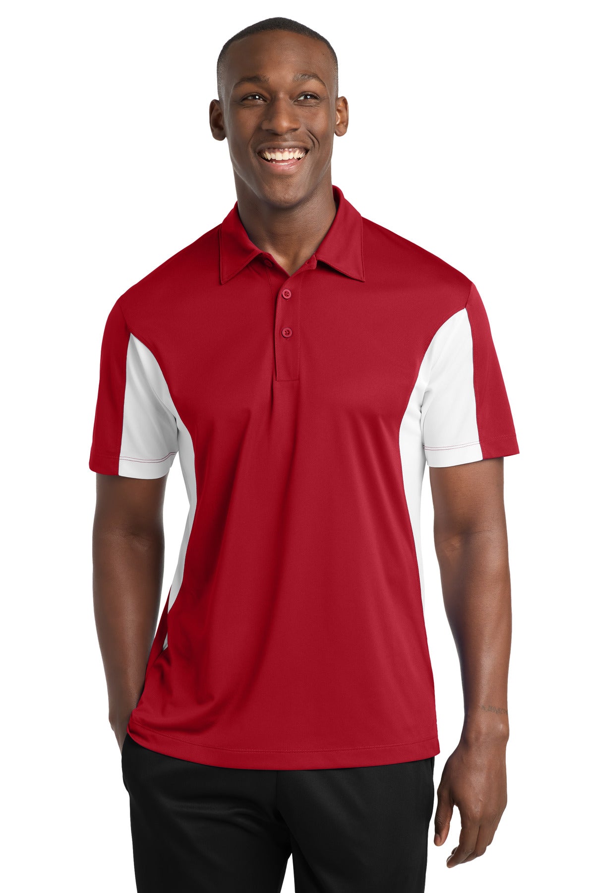 Sport-Tek Tall Side Blocked Micropique Sport-Wick Polo. TST655 in True Red/ White