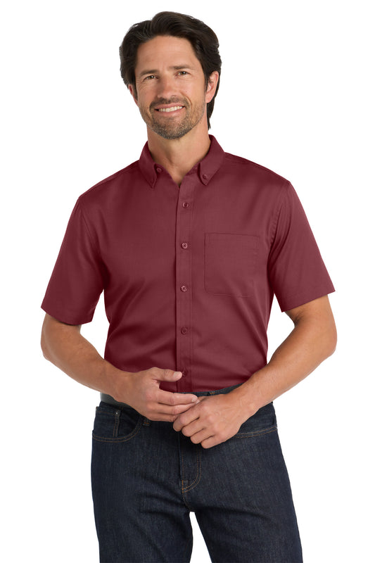 Port Authority Short Sleeve SuperPro React Twill Shirt. W809 in Burgundy
