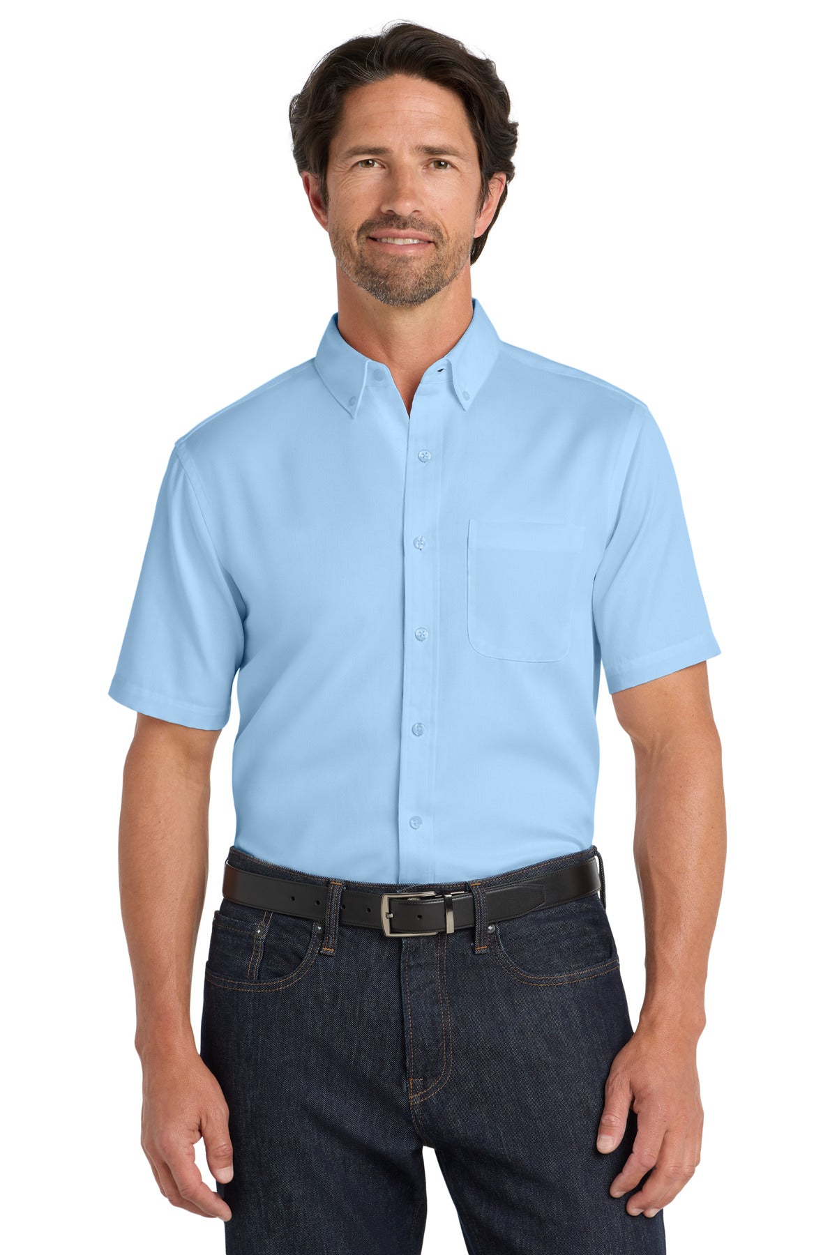 Port Authority Short Sleeve SuperPro React Twill Shirt. W809 in Cloud Blue