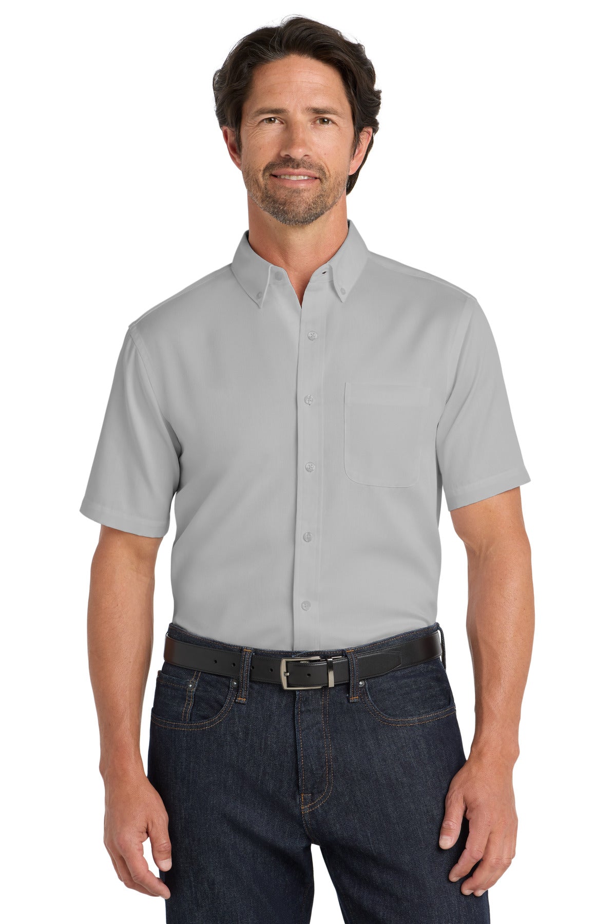 Port Authority Short Sleeve SuperPro React Twill Shirt. W809 in Gusty Grey