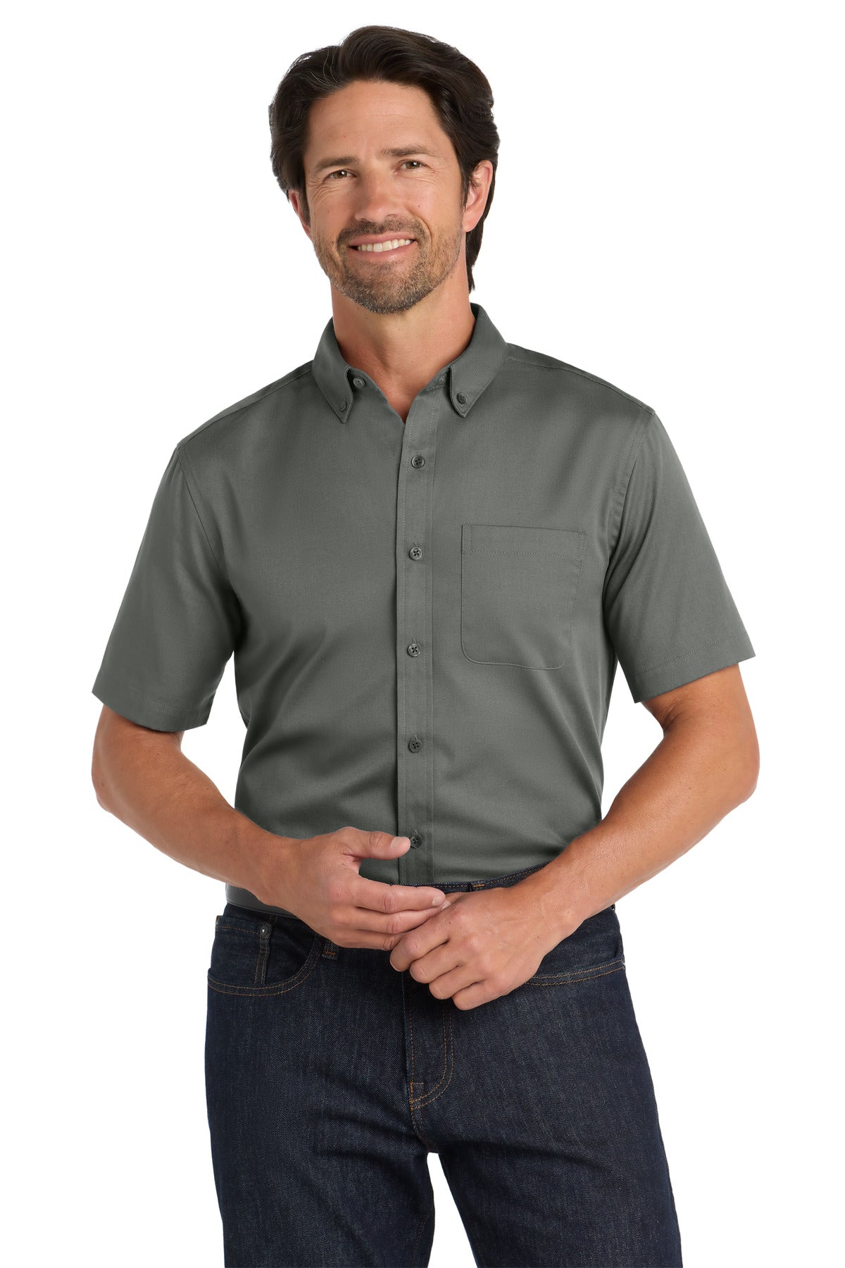 Port Authority Short Sleeve SuperPro React Twill Shirt. W809 in Storm Grey