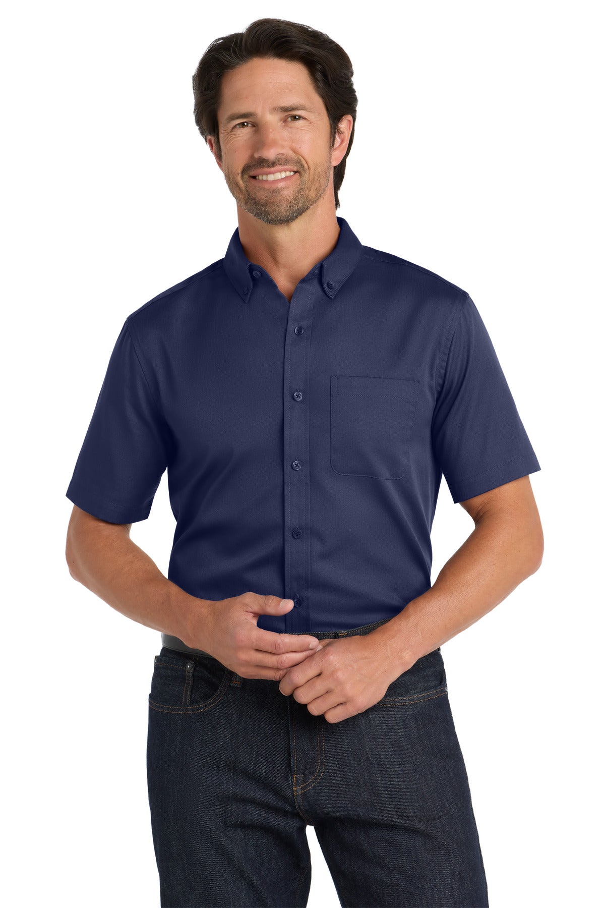 Port Authority Short Sleeve SuperPro React Twill Shirt. W809 in True Navy