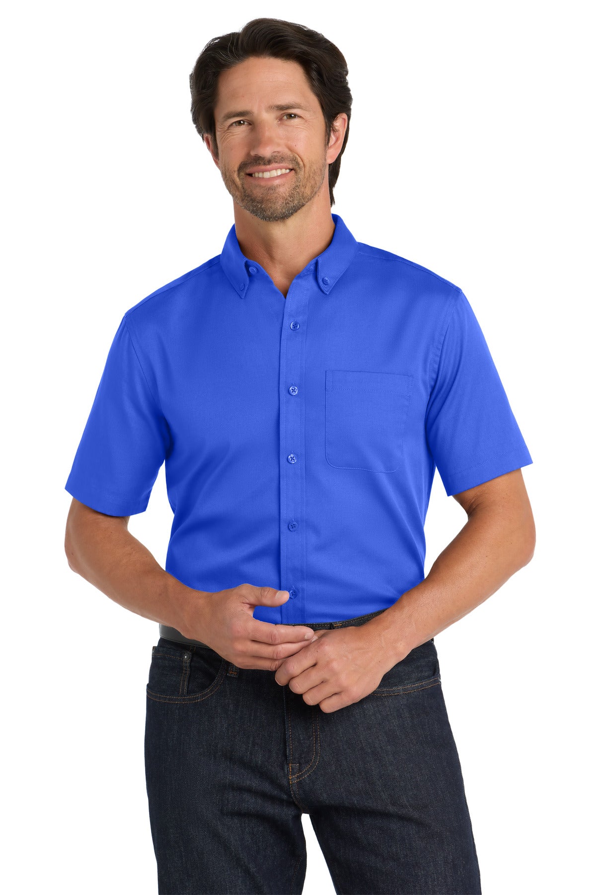 Port Authority Short Sleeve SuperPro React Twill Shirt. W809 in True Royal