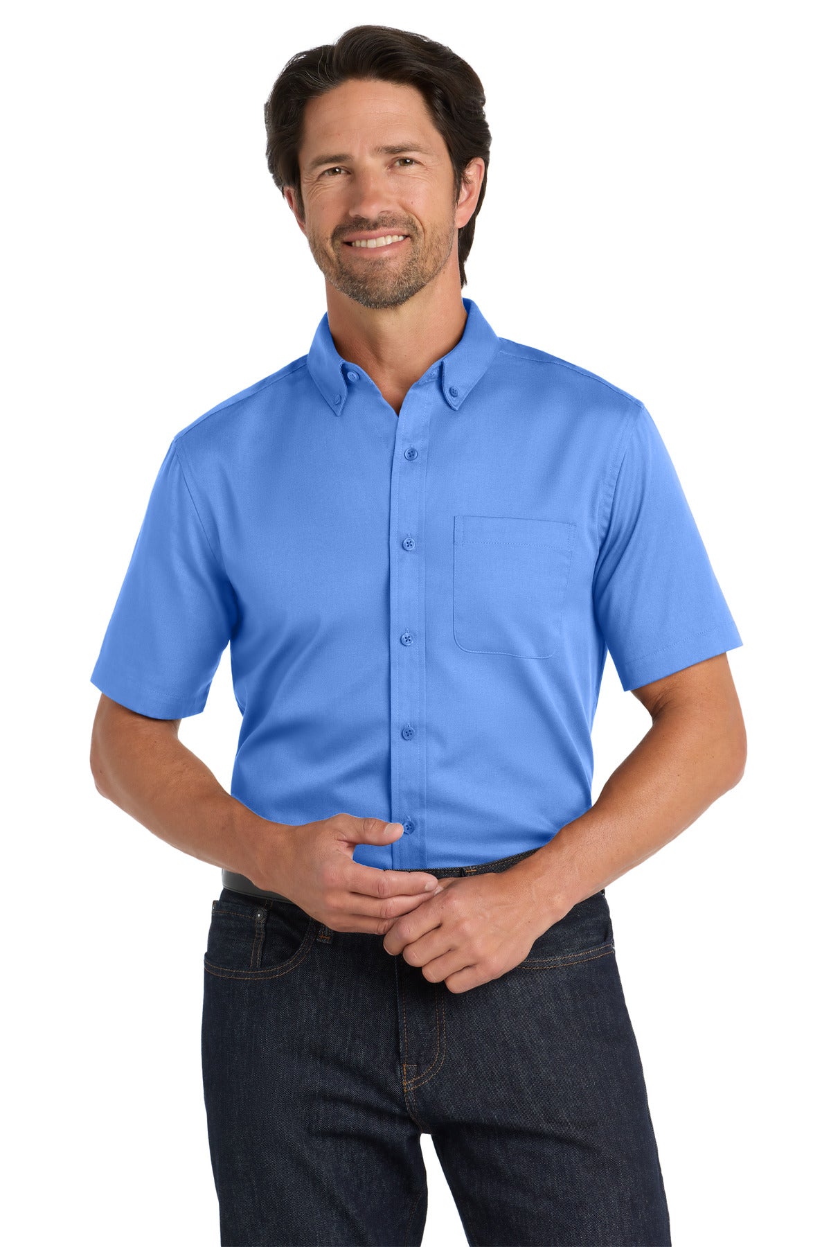 Port Authority Short Sleeve SuperPro React Twill Shirt. W809 in Ultramarine Blue