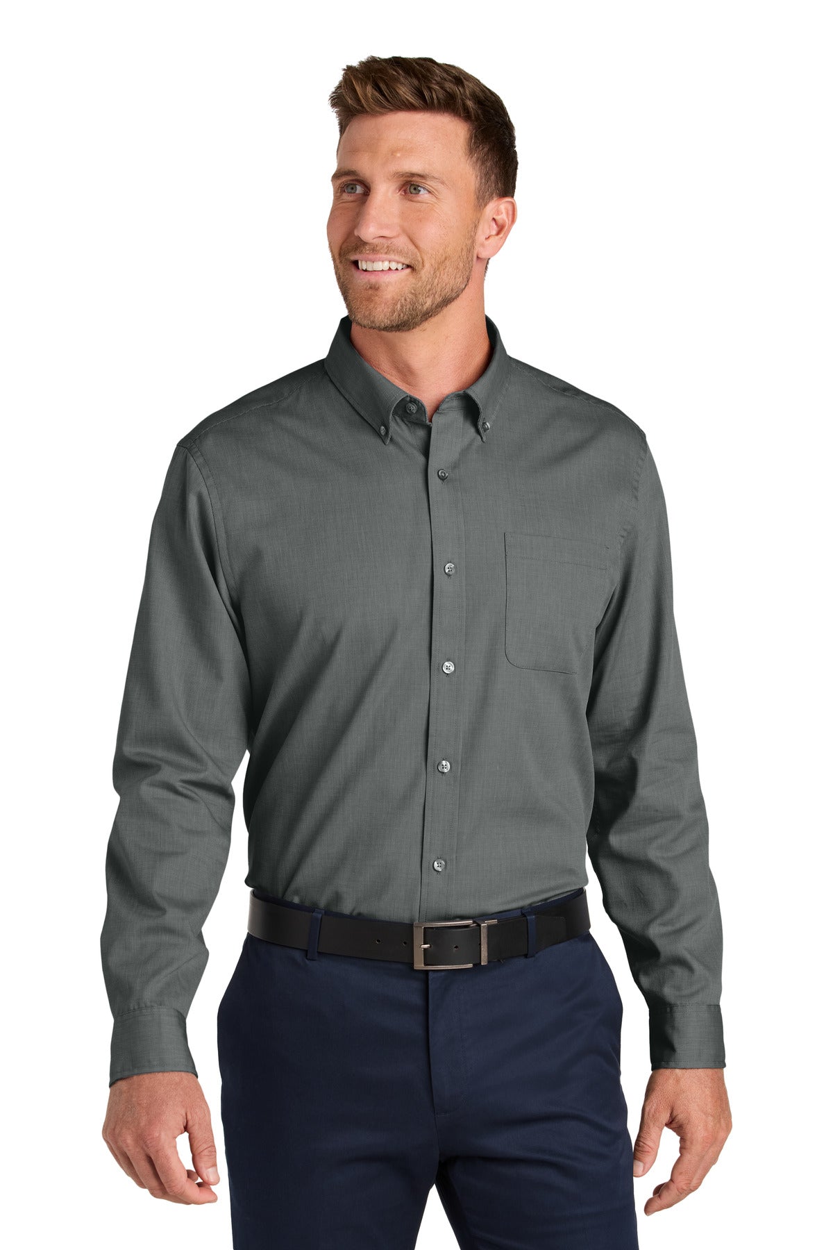 Port Authority Long Sleeve Nailhead Easy Care Shirt W816 in Deep Black