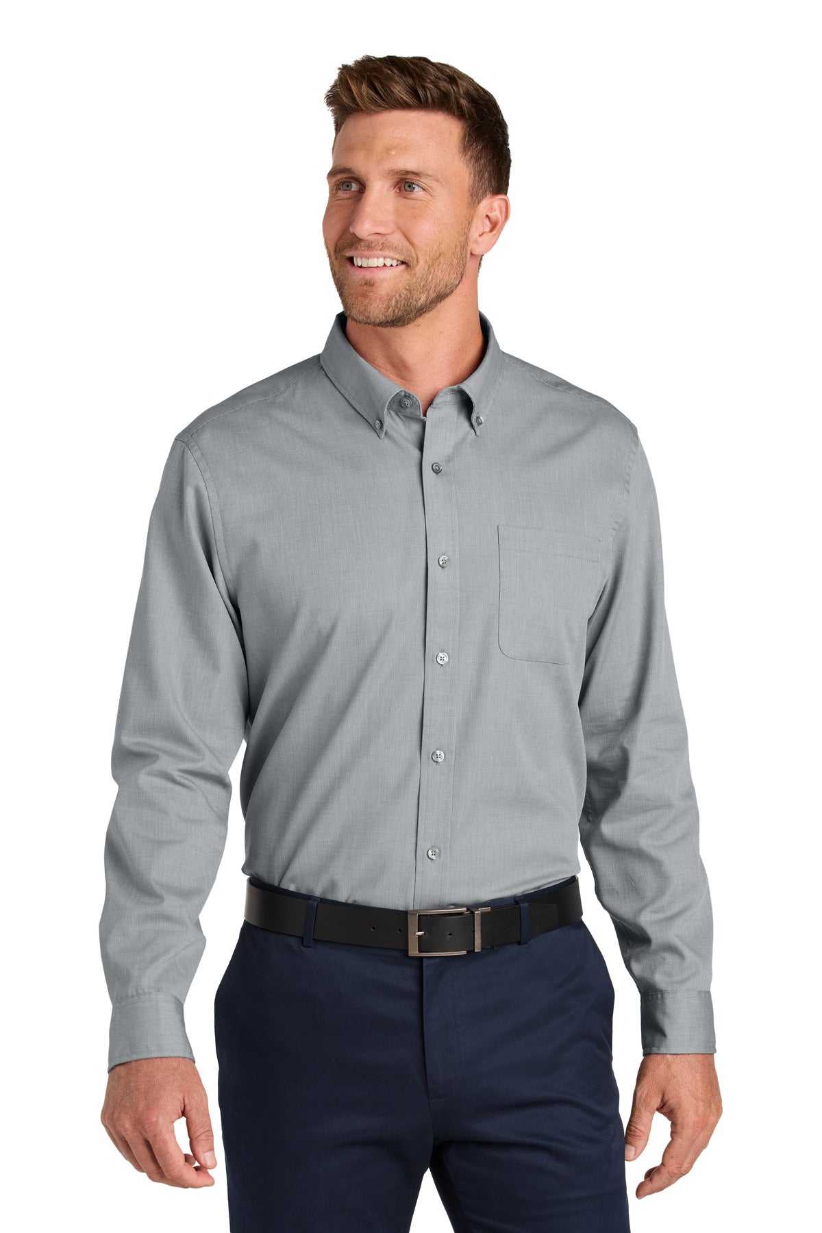 Port Authority Long Sleeve Nailhead Easy Care Shirt W816 in Gusty Grey