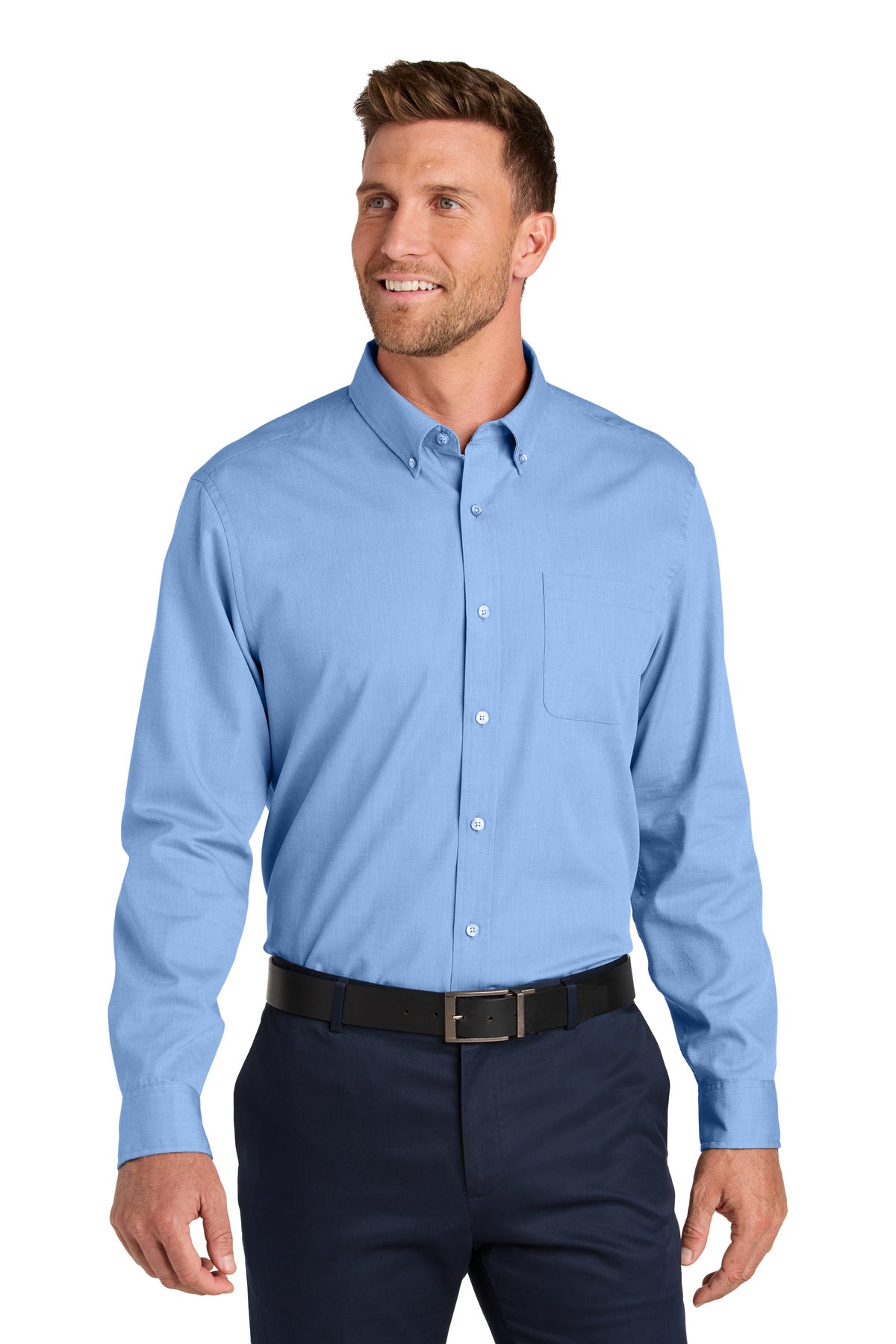 Port Authority Long Sleeve Nailhead Easy Care Shirt W816 in Swiss Blue