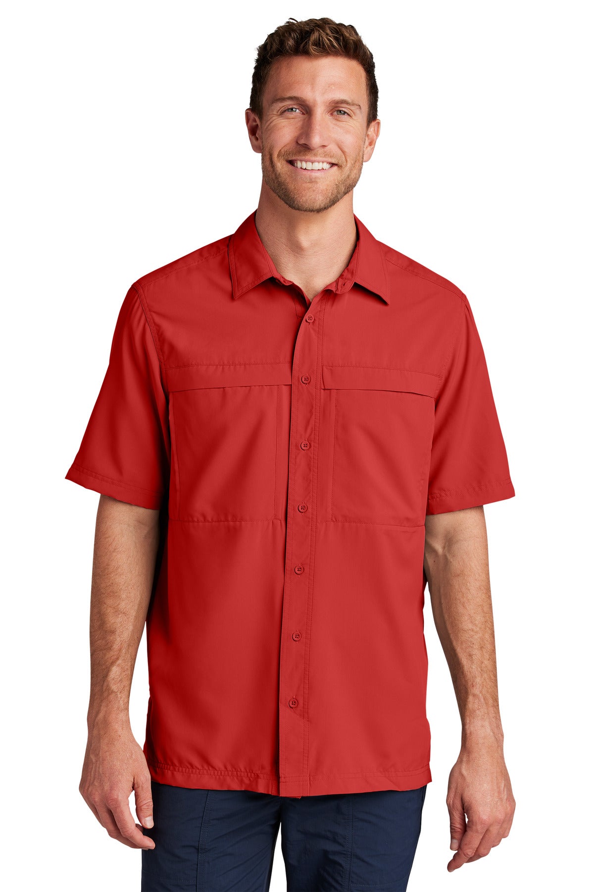 Port Authority Short Sleeve UV Daybreak Shirt W961 in Rich Red