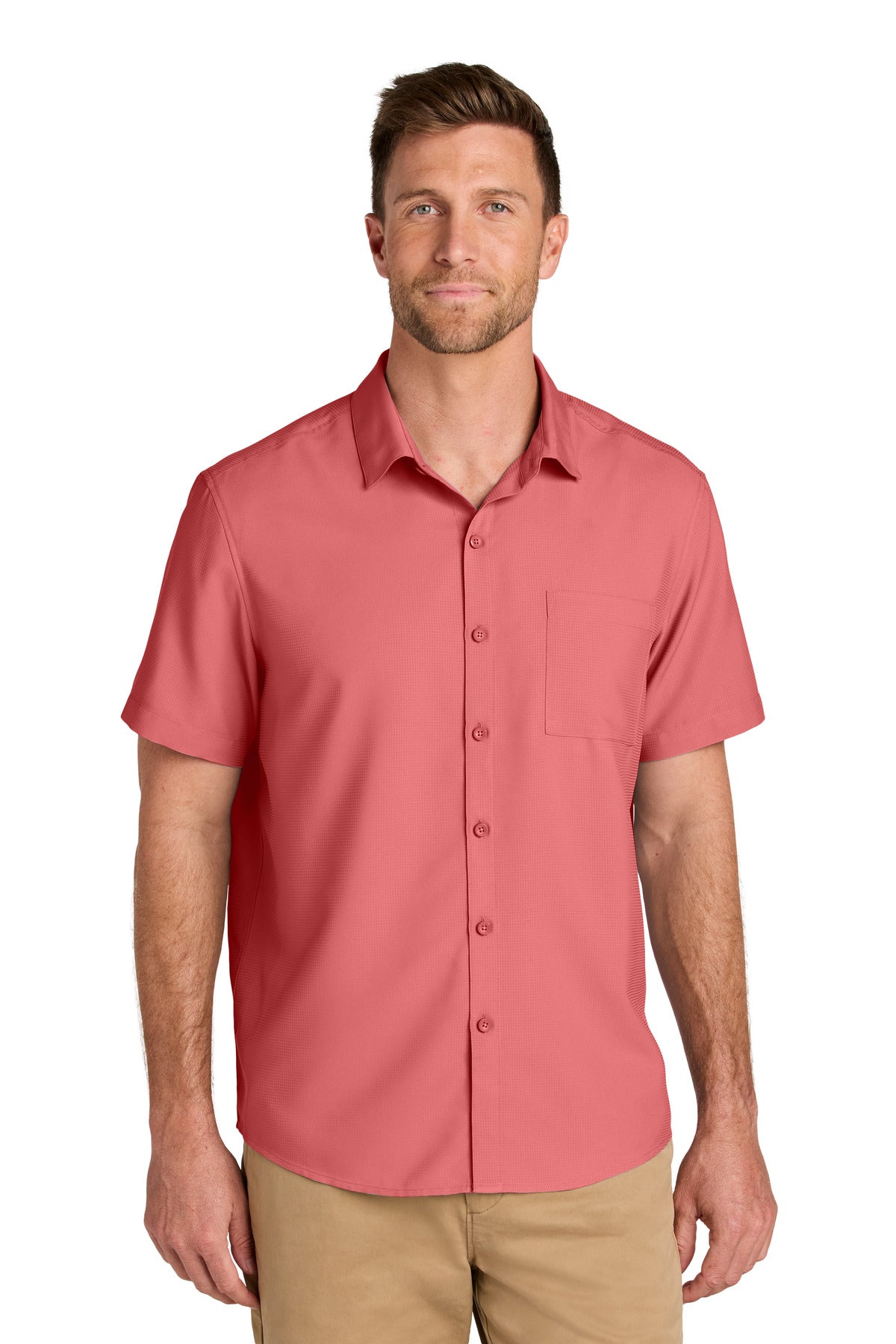 Port Authority Short Sleeve UV Dockside Shirt W963 in Coral Reef