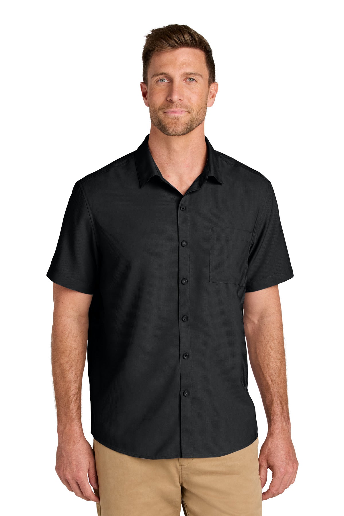 Port Authority Short Sleeve UV Dockside Shirt W963 in Deep Black