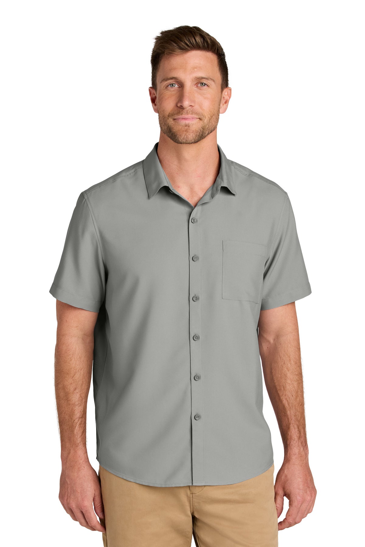 Port Authority Short Sleeve UV Dockside Shirt W963 in Gusty Grey