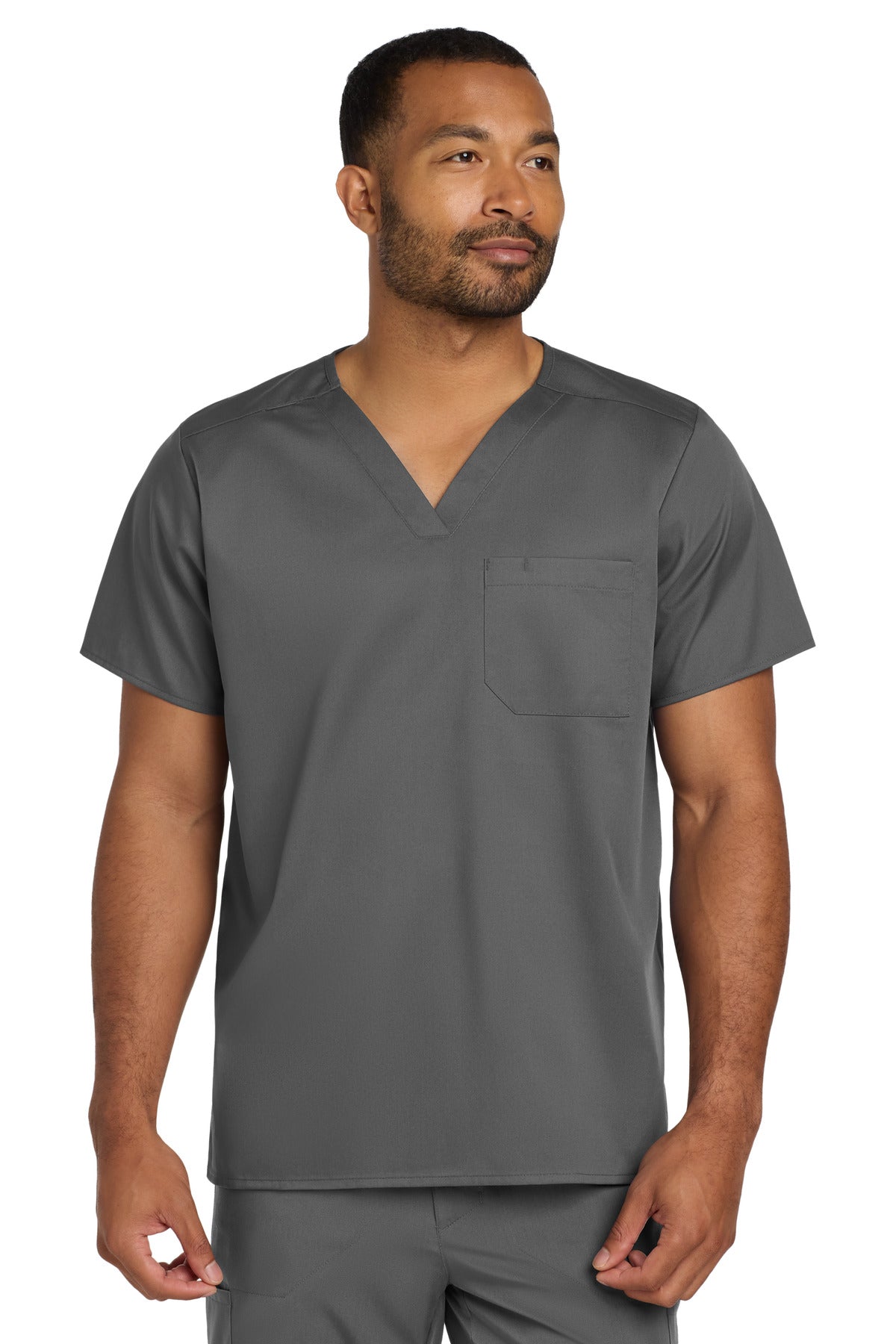 Wink Unisex WorkFlex Chest Pocket V-Neck Top WW3160 in Pewter