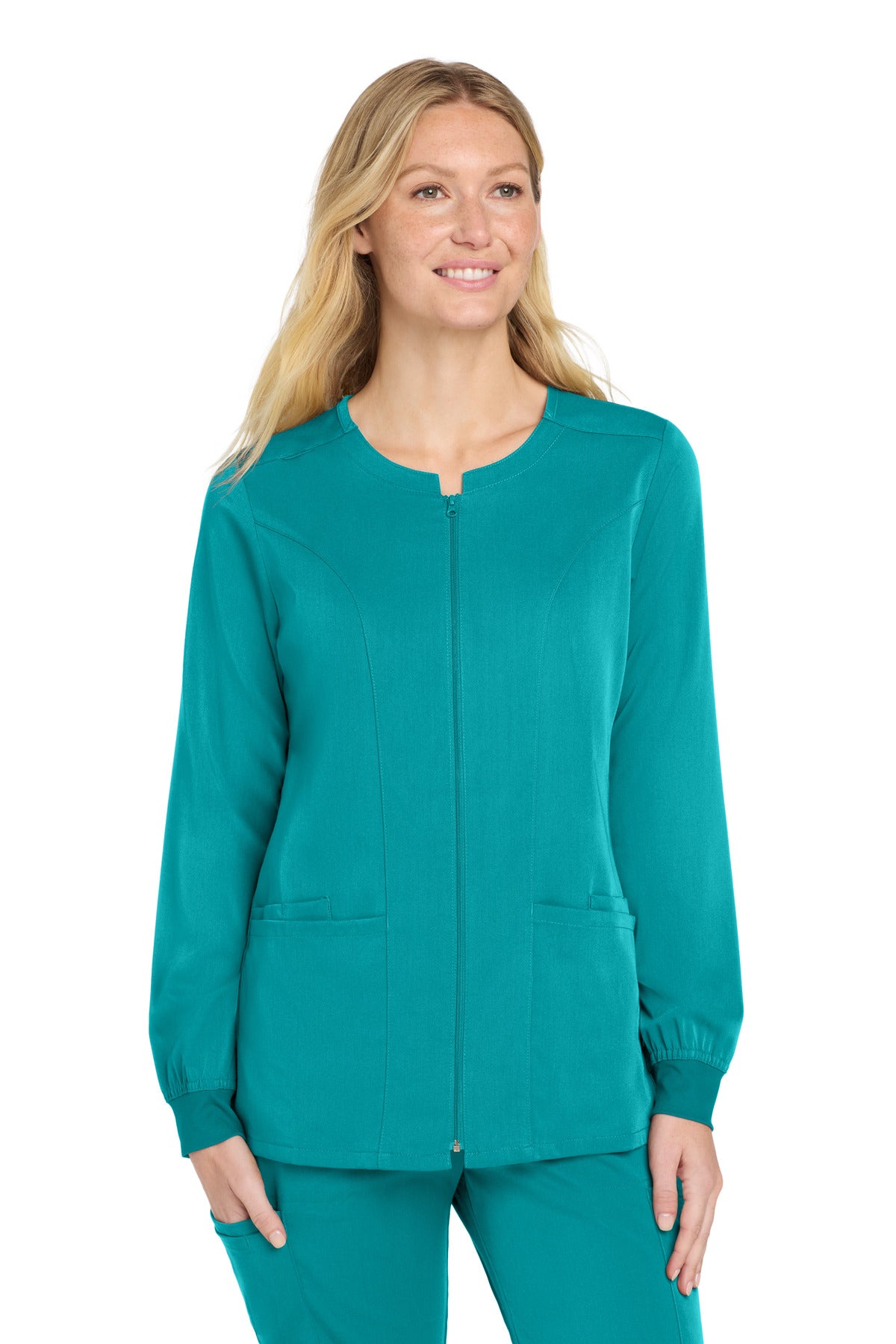 Wink Women's Premiere Flex Full-Zip Scrub Jacket WW4088 in Teal Blue