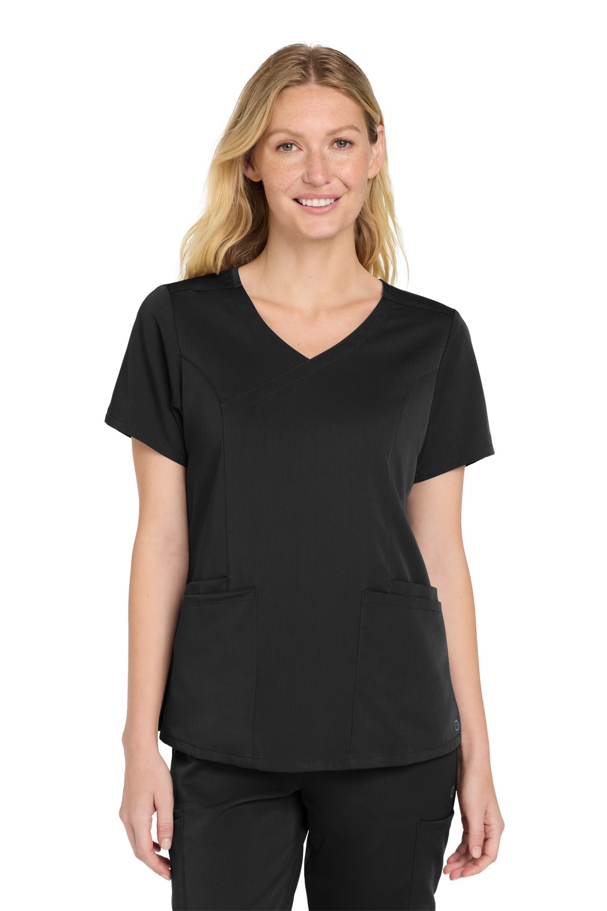 Wink Women's Premiere Flex Mock Wrap Top WW4268 in Black