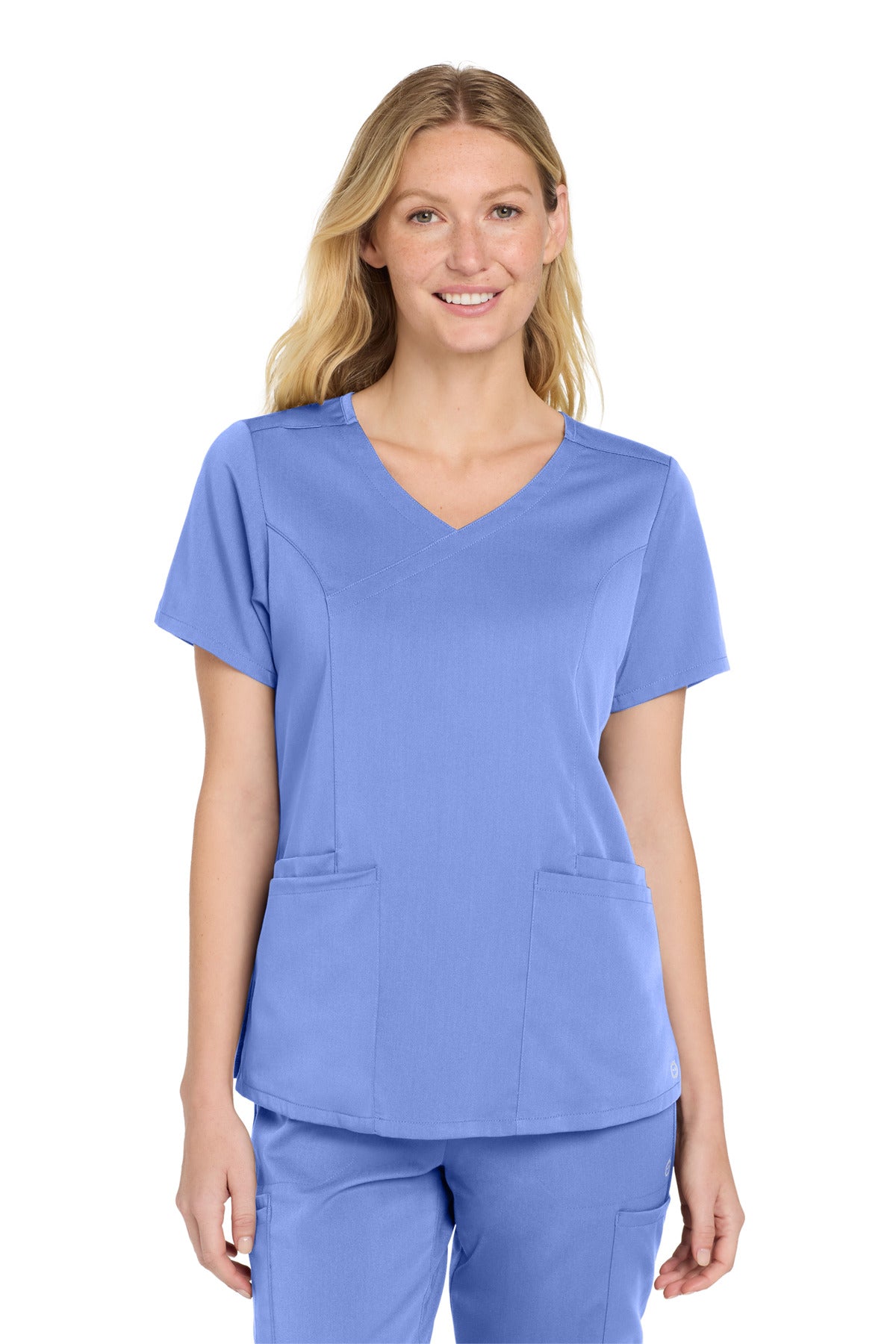 Wink Women's Premiere Flex Mock Wrap Top WW4268 in Ceil Blue