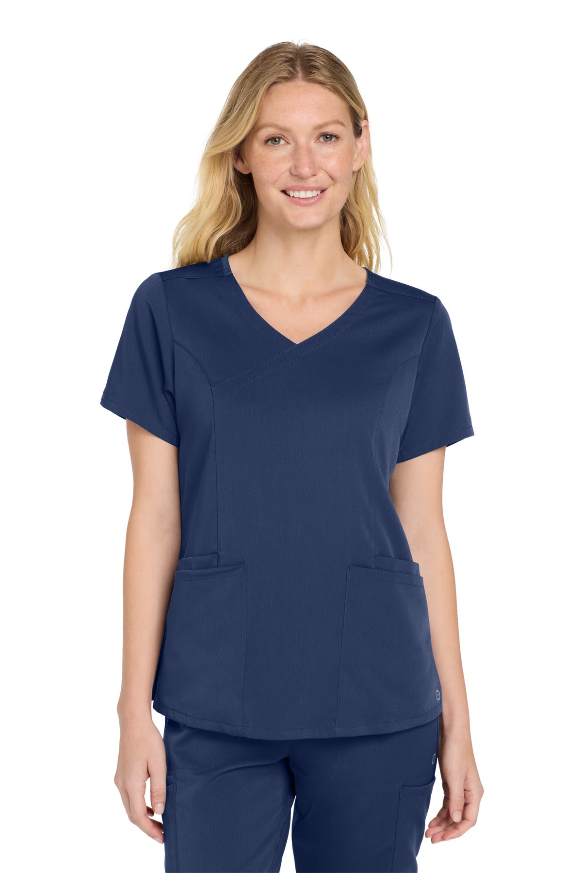 Wink Women's Premiere Flex Mock Wrap Top WW4268 in Navy