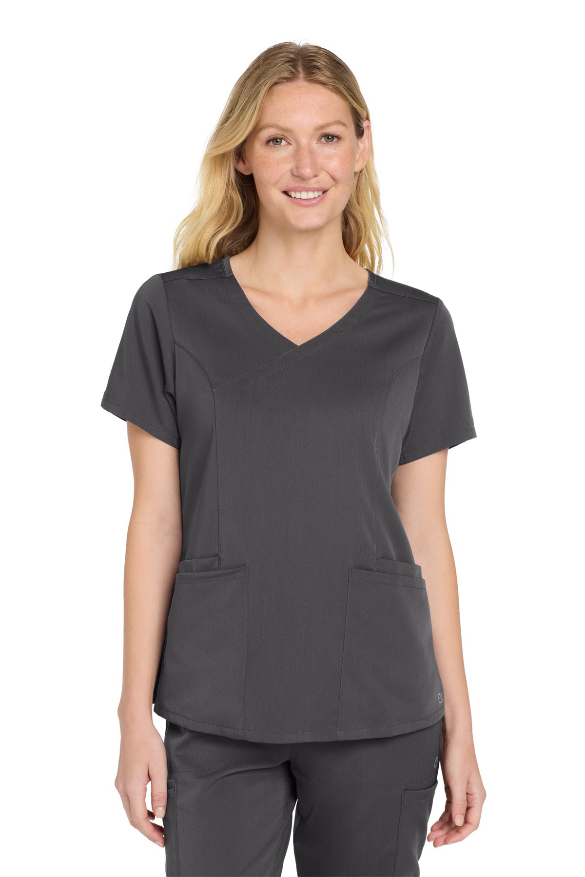 Wink Women's Premiere Flex Mock Wrap Top WW4268 in Pewter