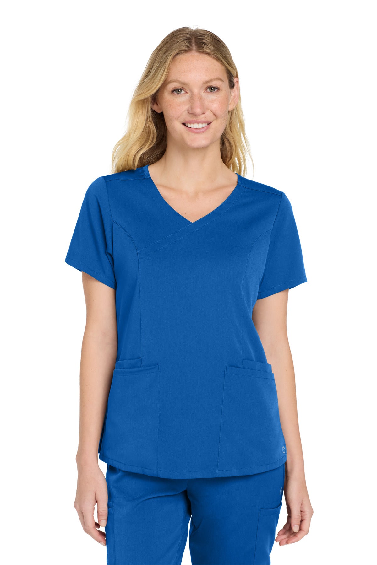 Wink Women's Premiere Flex Mock Wrap Top WW4268 in Royal