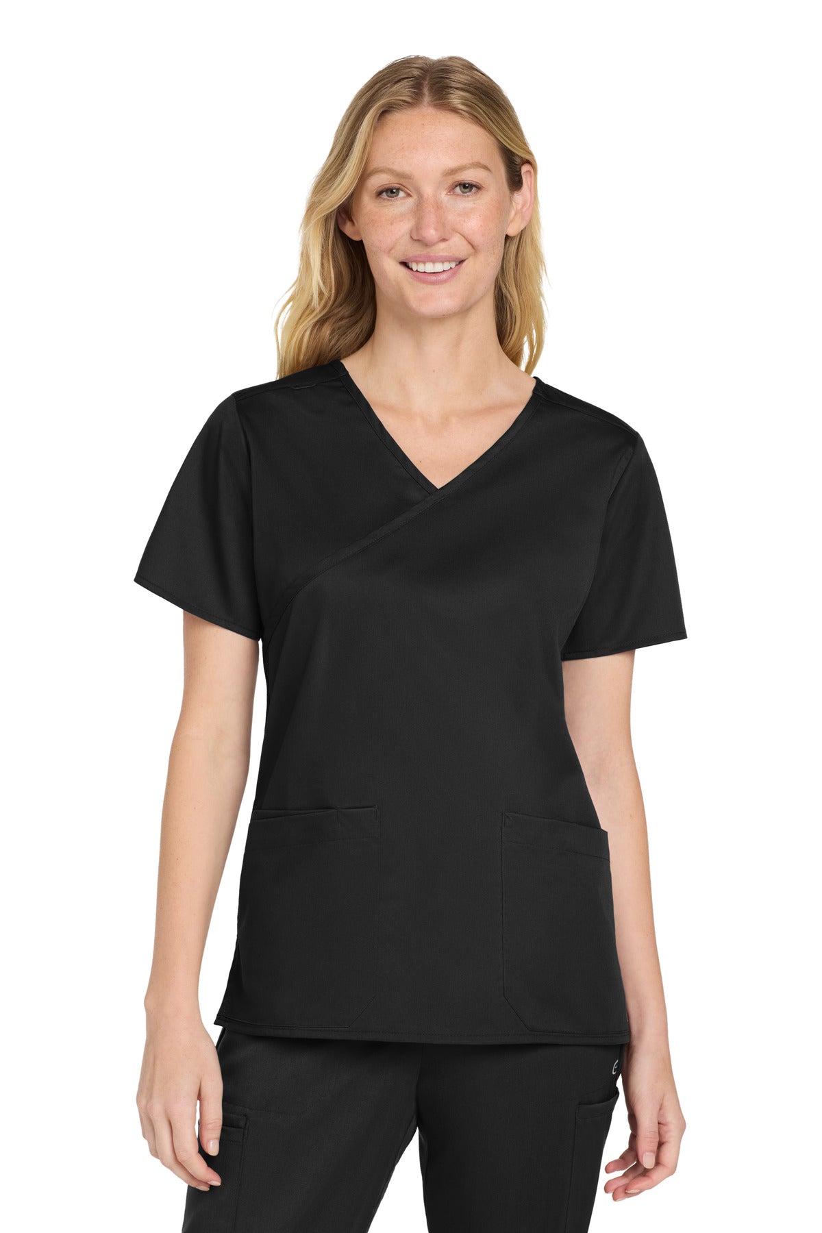 Wink Women's WorkFlex Mock Wrap Top WW4760 in Black
