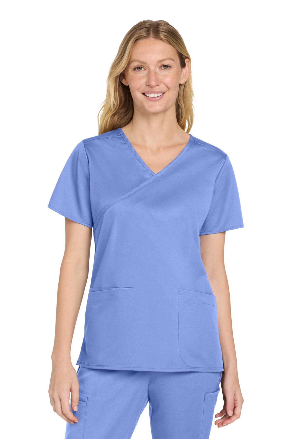 Wink Women's WorkFlex Mock Wrap Top WW4760 in Ceil Blue