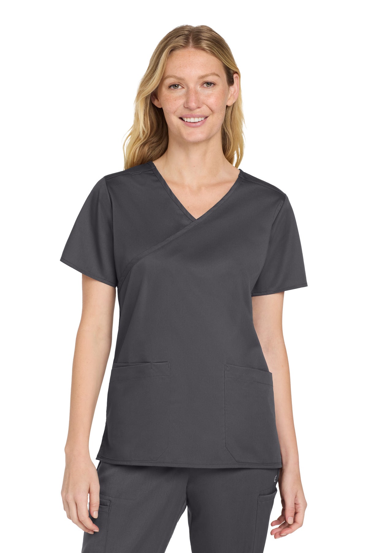 Wink Women's WorkFlex Mock Wrap Top WW4760 in Pewter