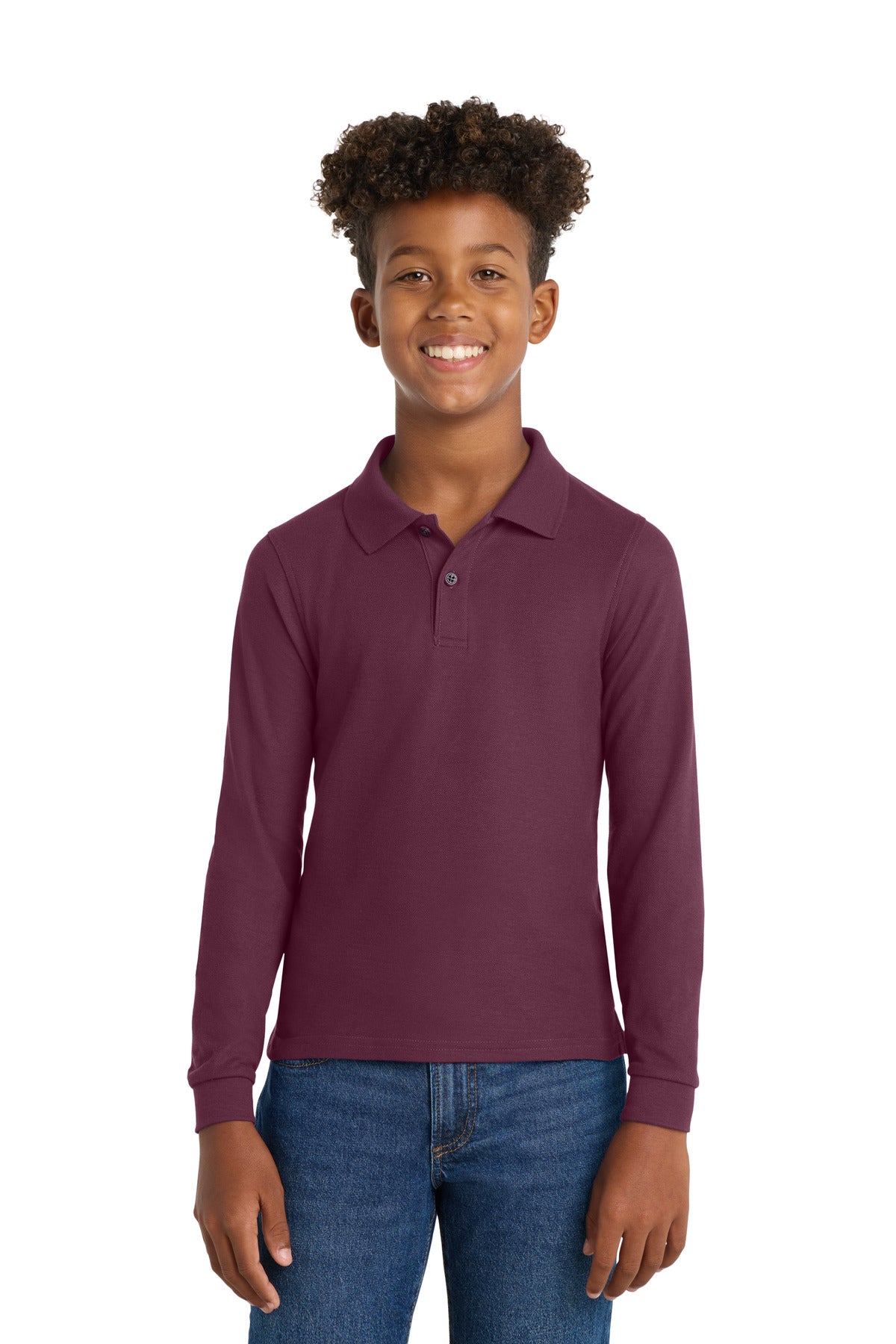 Port Authority Youth Long Sleeve Silk Touch Polo.  Y500LS in Burgundy