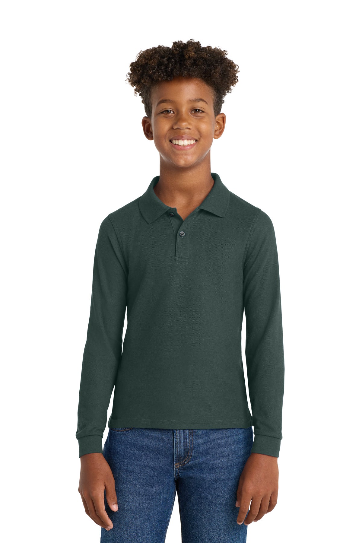 Port Authority Youth Long Sleeve Silk Touch Polo.  Y500LS in Dark Green