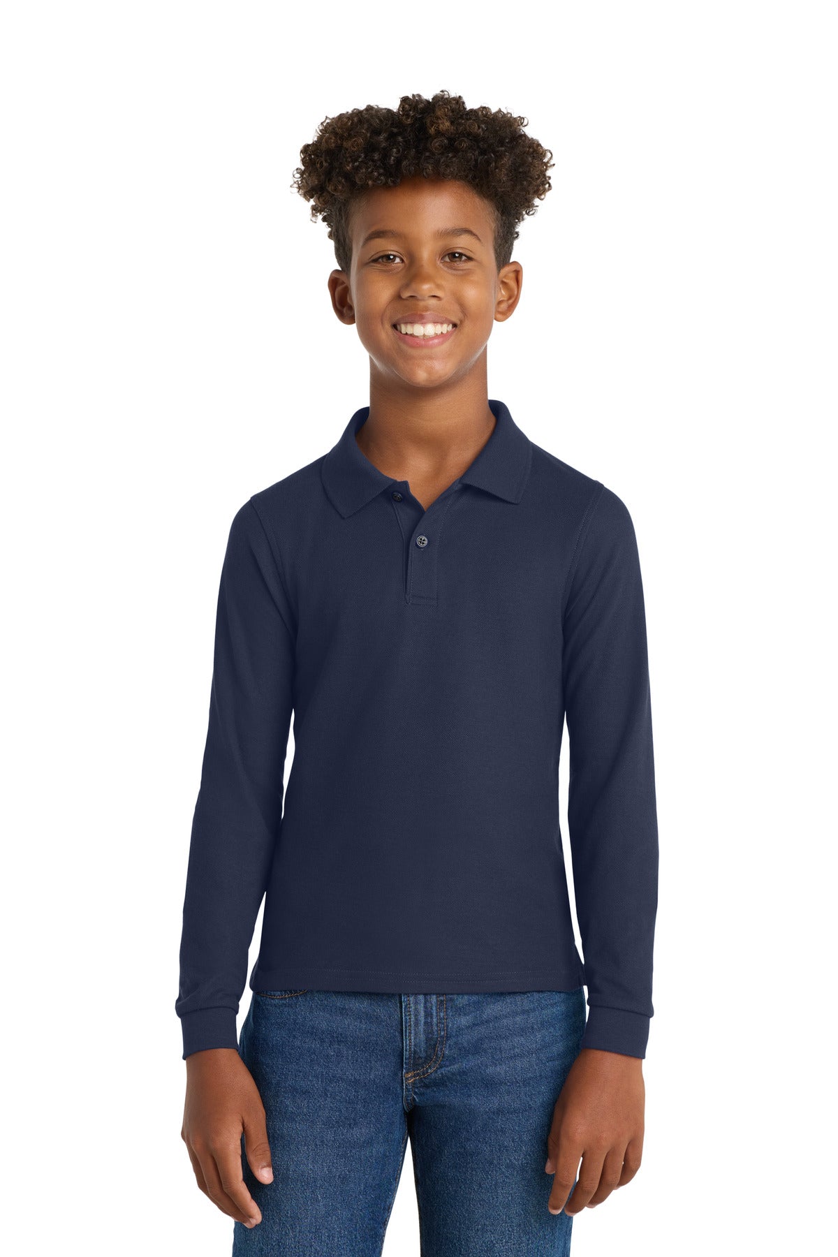 Port Authority Youth Long Sleeve Silk Touch Polo.  Y500LS in Navy
