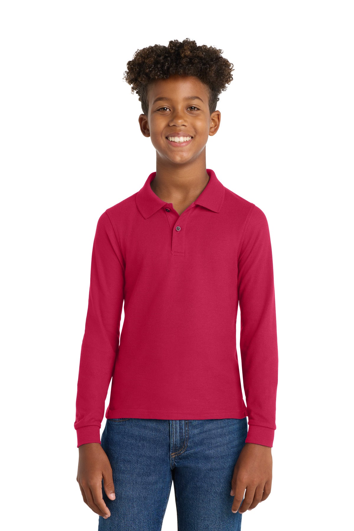 Port Authority Youth Long Sleeve Silk Touch Polo.  Y500LS in Red