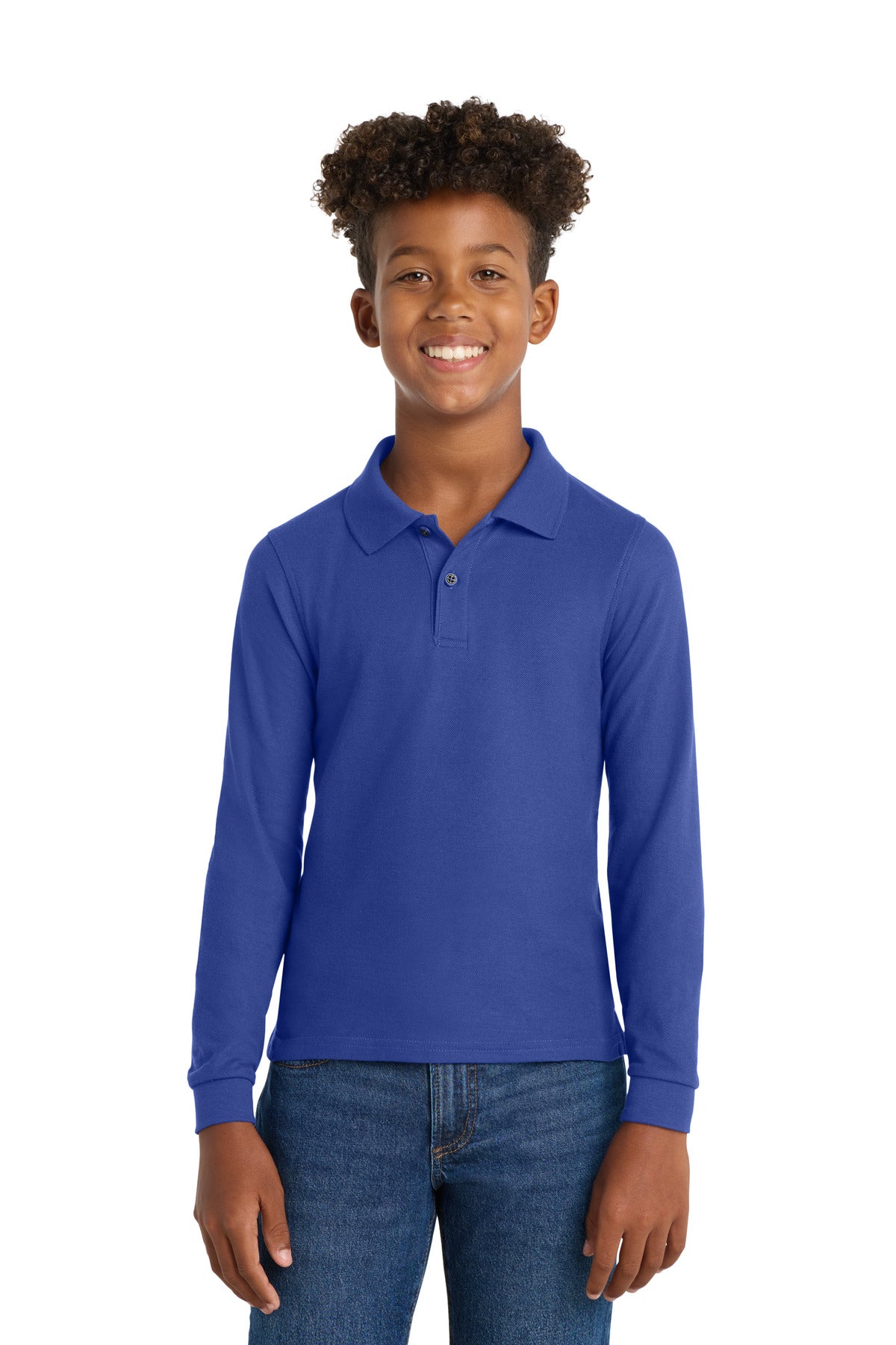 Port Authority Youth Long Sleeve Silk Touch Polo.  Y500LS in Royal