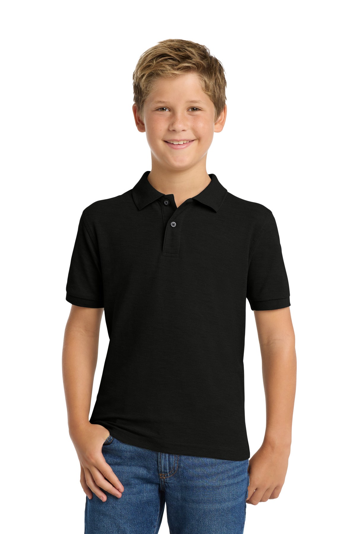 Port Authority Youth Silk Touch Polo.  Y500 in Black