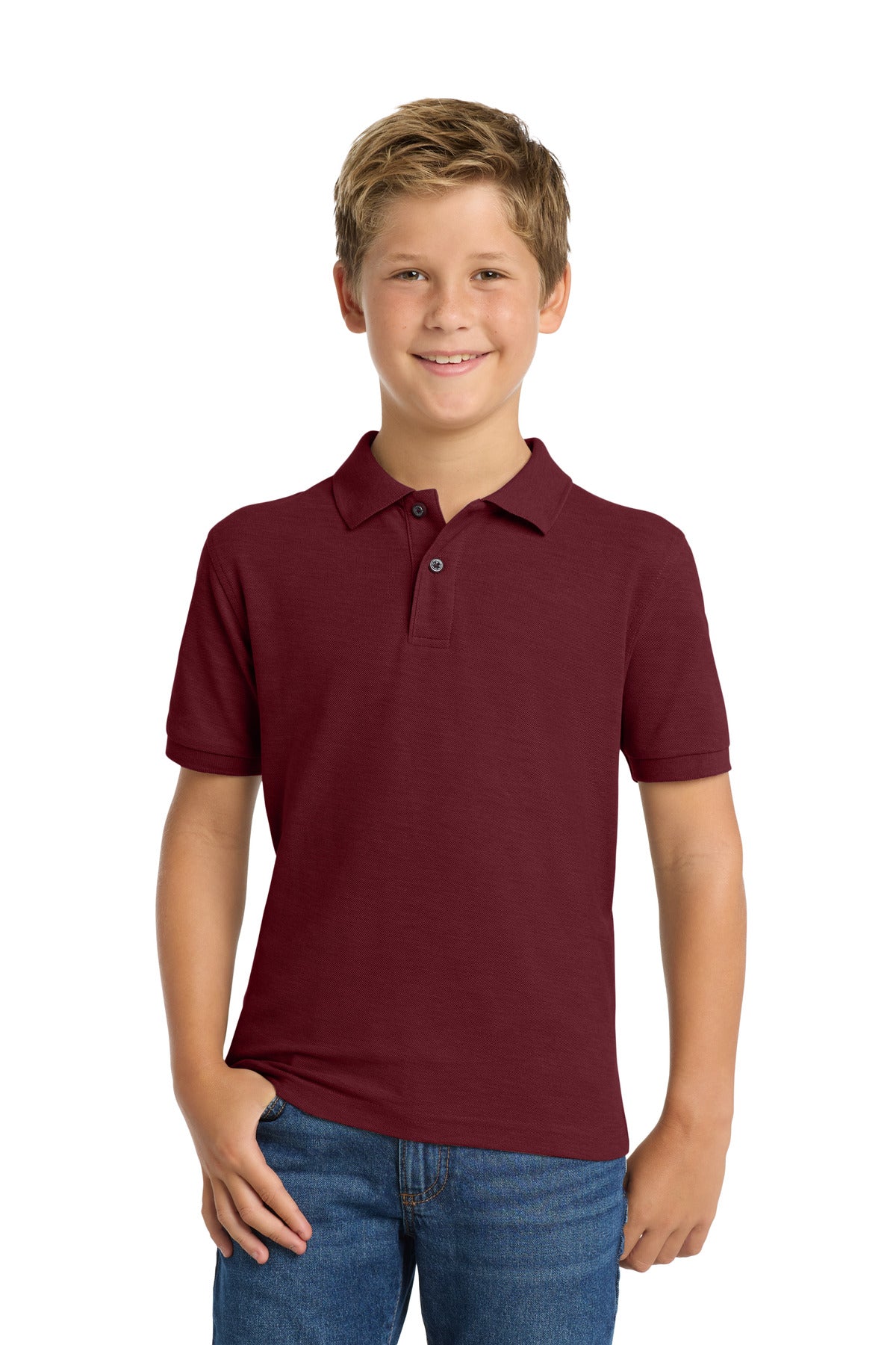 Port Authority Youth Silk Touch Polo.  Y500 in Burgundy