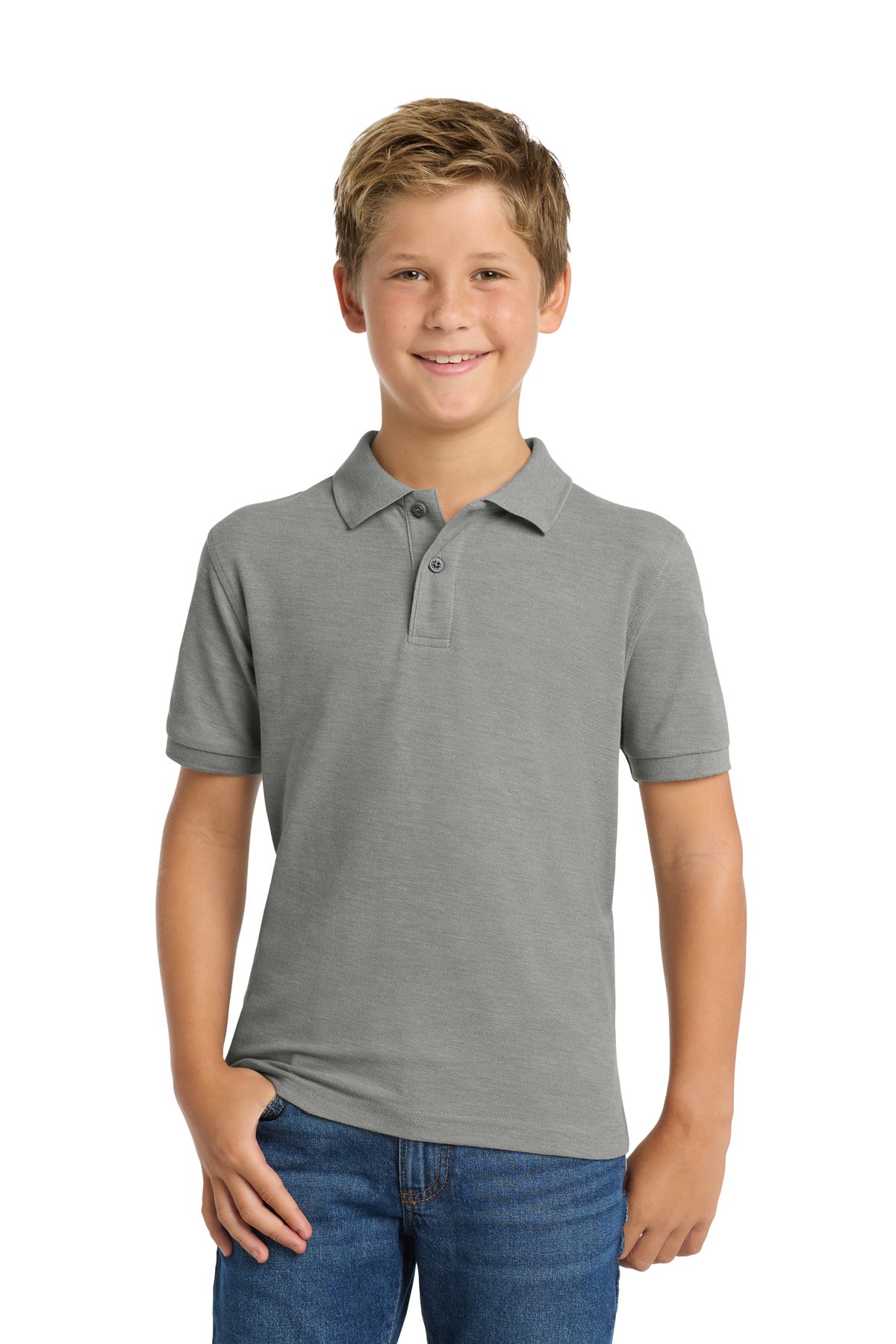 Port Authority Youth Silk Touch Polo.  Y500 in Cool Grey
