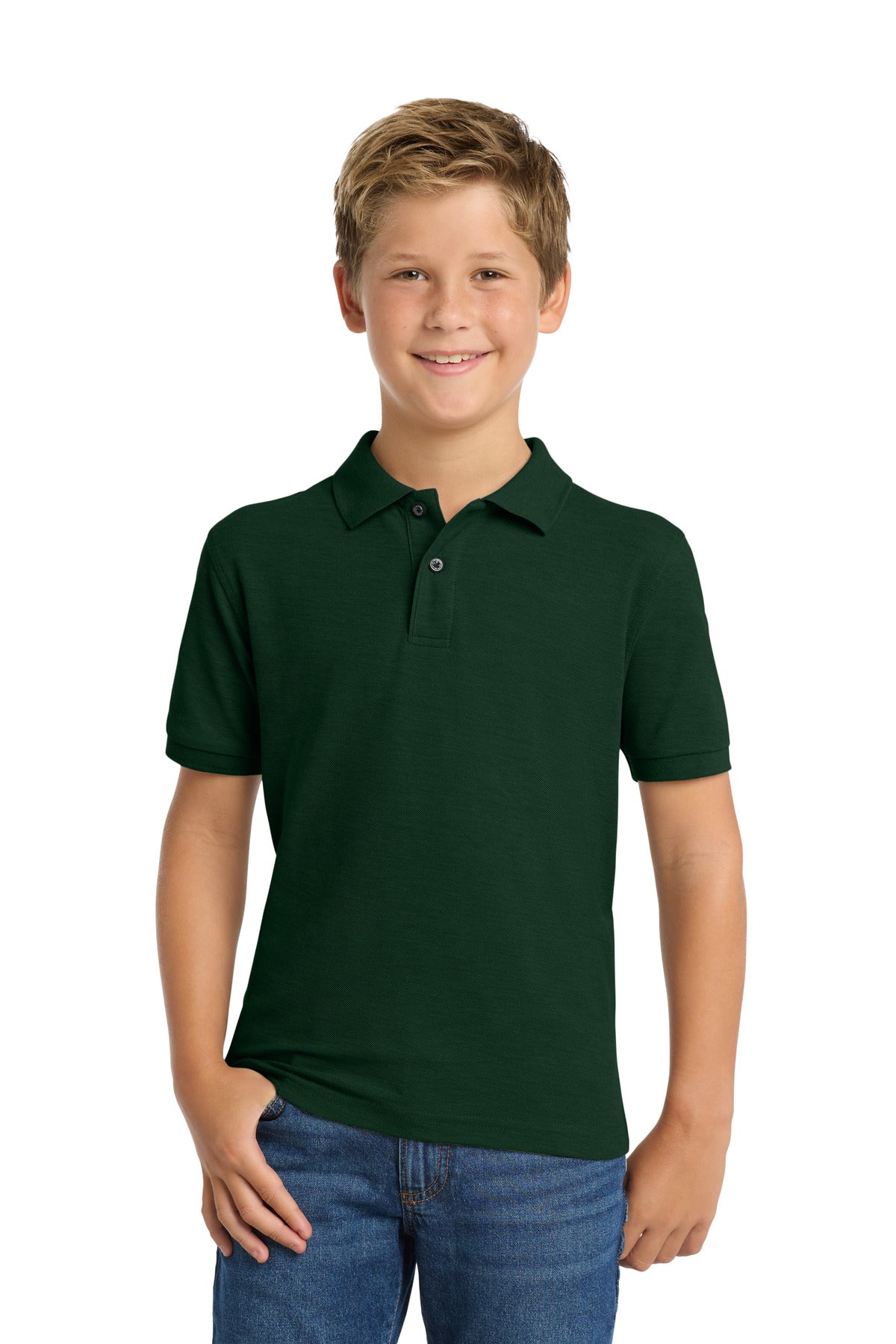 Port Authority Youth Silk Touch Polo.  Y500 in Dark Green